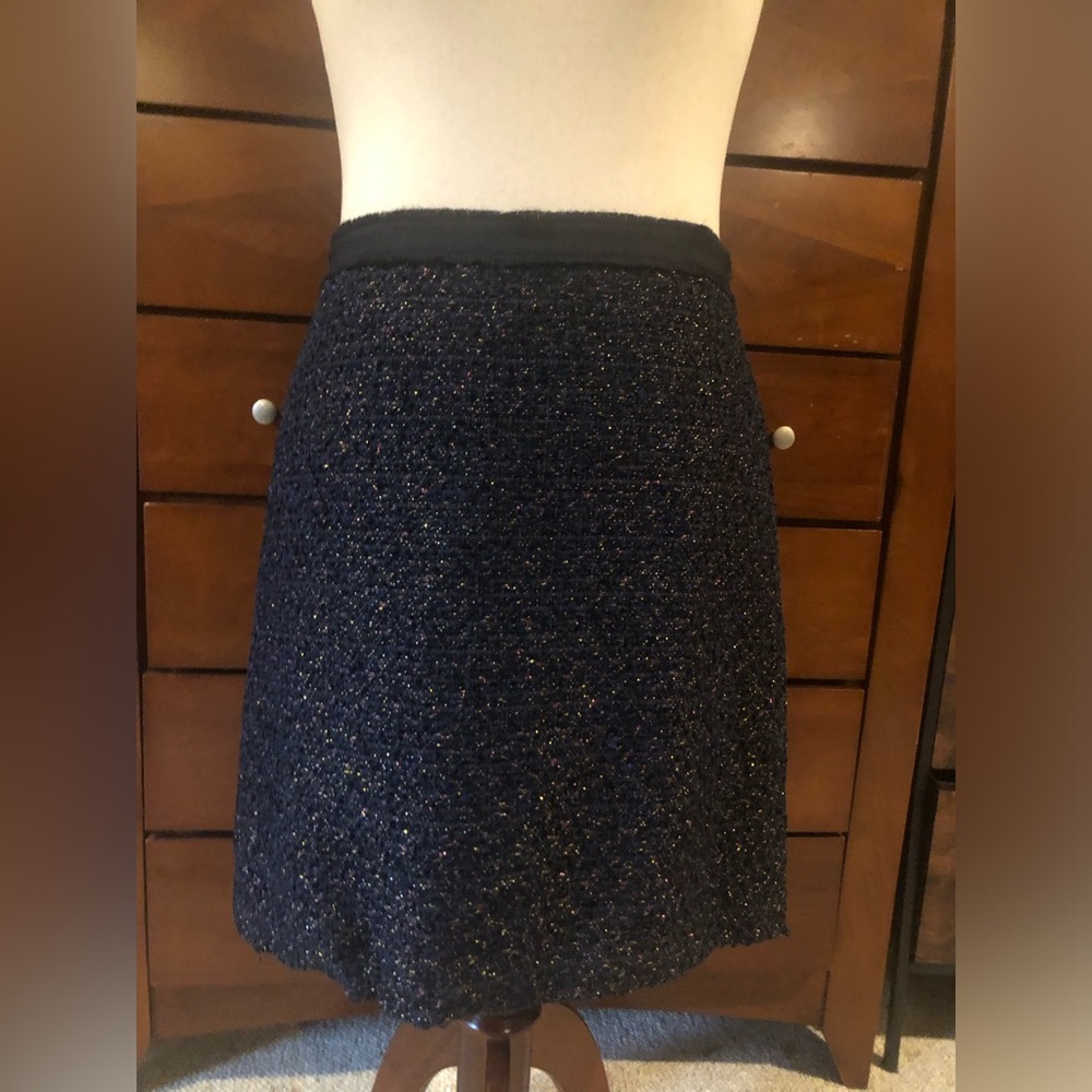 Ann Taylor Navy Tweed Mini Skirt with Metallic Thread - Picture 7 of 10